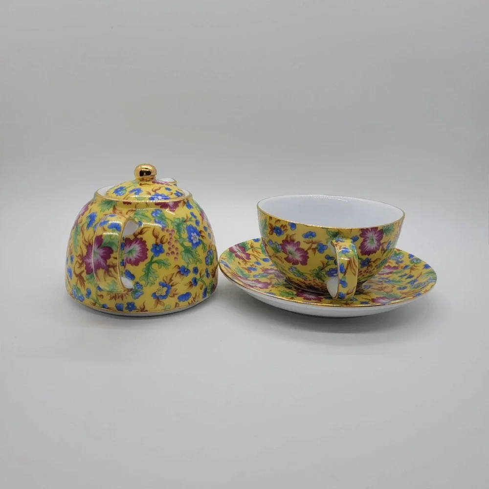 Two's Company Caroline Chintz Tea For One Set Floral Porcelain Teapot Cup Saucer